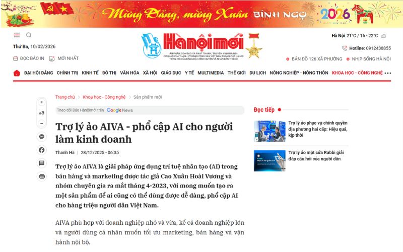 Báo Hà Nội Mới vinh danh Trợ lý ảo AIVA Giải pháp AI toàn diện cho người làm kinh doanh